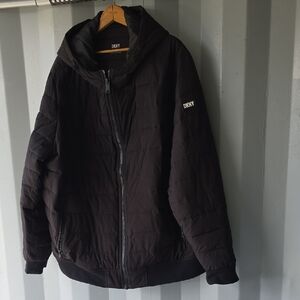 DKNY Black Hooded Puffer Jacket